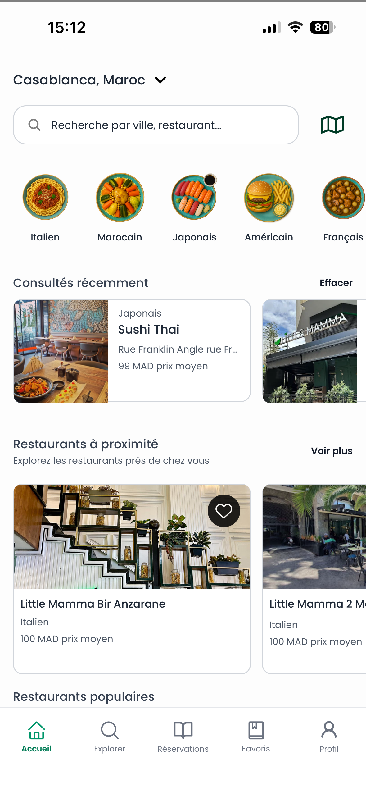 Application ChiResto - écran de découverte de restaurants